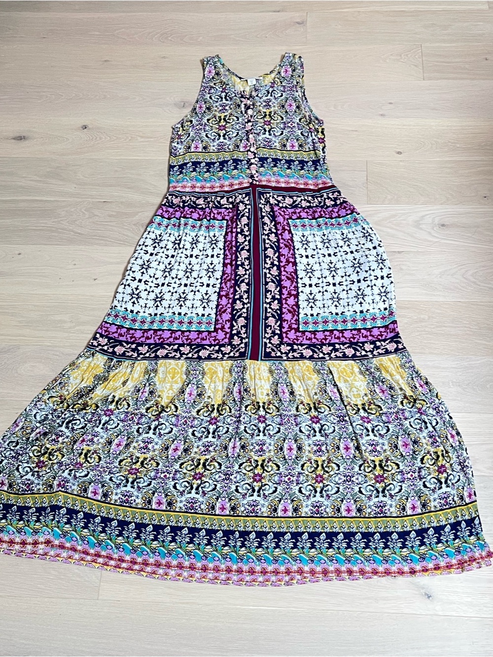 Coldwater Creek Boho Multicolor Floral & Geometric Maxi Dress